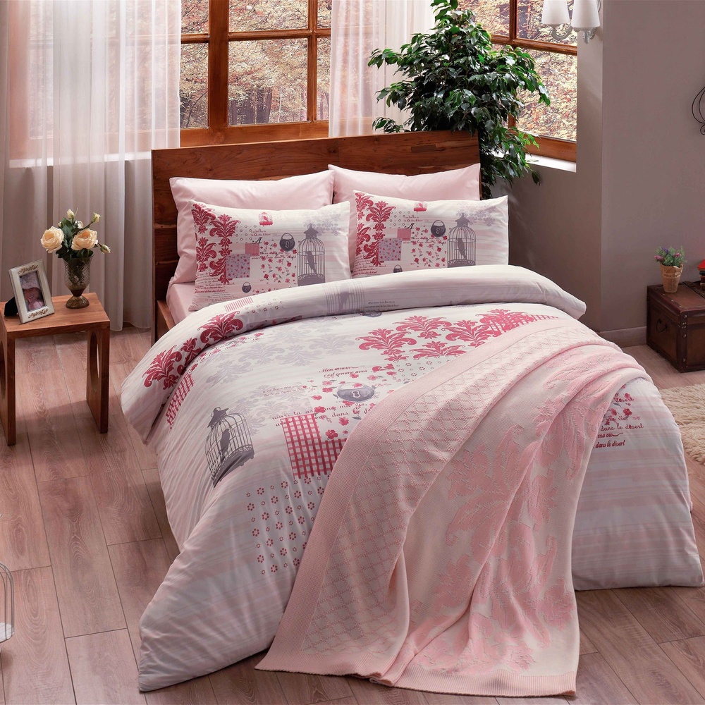 Набір для Ліжка TAC ARMINA V02 Рожевий + плед, Євро, 240х260 см., 200х220 см., 1, 2, Плед-покривало 200х220 см. 100% поліестер