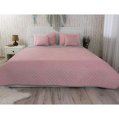 Покривало стьобане Руно Pink and Grey ромб, 150х220 см., Полуторний