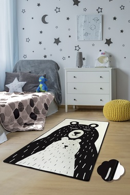 Детский коврик Chilai Home BEARS BEYAZ 100х160 см., Черно-белый
