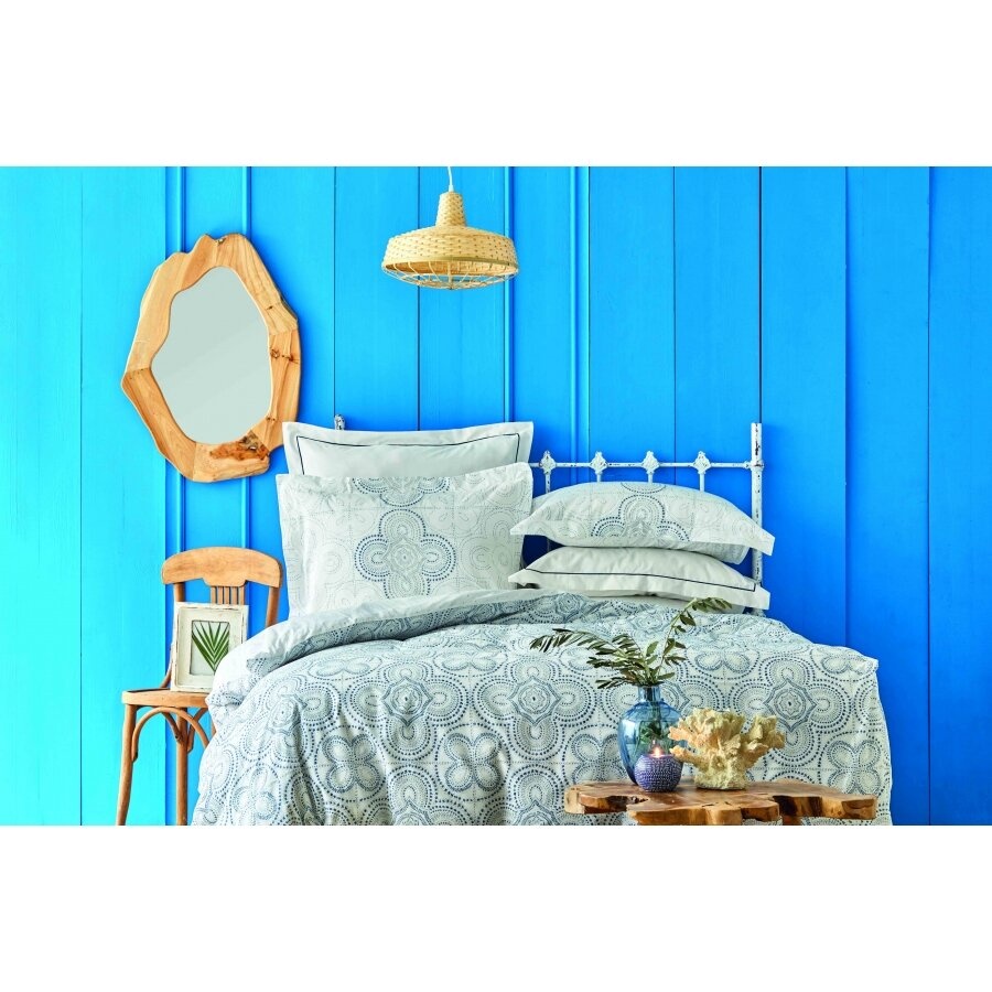 Постільна білизна Karaca Home ранфорс - Anemos mavi 2020-2 блакитний, Євро, 240х260 см., 200х220 см., 1, 50х70 см., 4