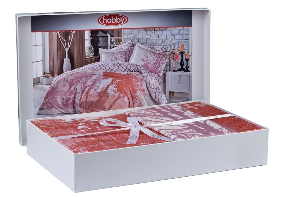 Постільна білизна HOBBY Exclusive Sateen Alandra рожевий, Сімейний, 240х260 см., 160х220 см., 2, 50х70 см., 4