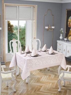 Скатертина Jackline Rose 9886-6 , Рожевий, 160х220 см., Прямокутні