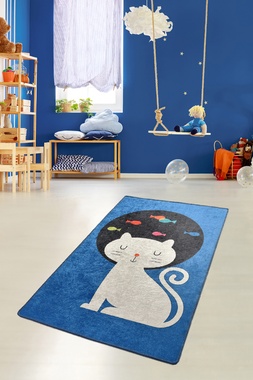 Дитячий килимок Chilai Home CAT AND FISHES 100х160 см., Синій