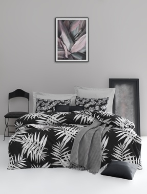 Постільна білизна Lotus Home Perfect Ranforce Palm чорний, Сімейний, 240х260 см., 160х220 см., 2, 50х70 см., 2