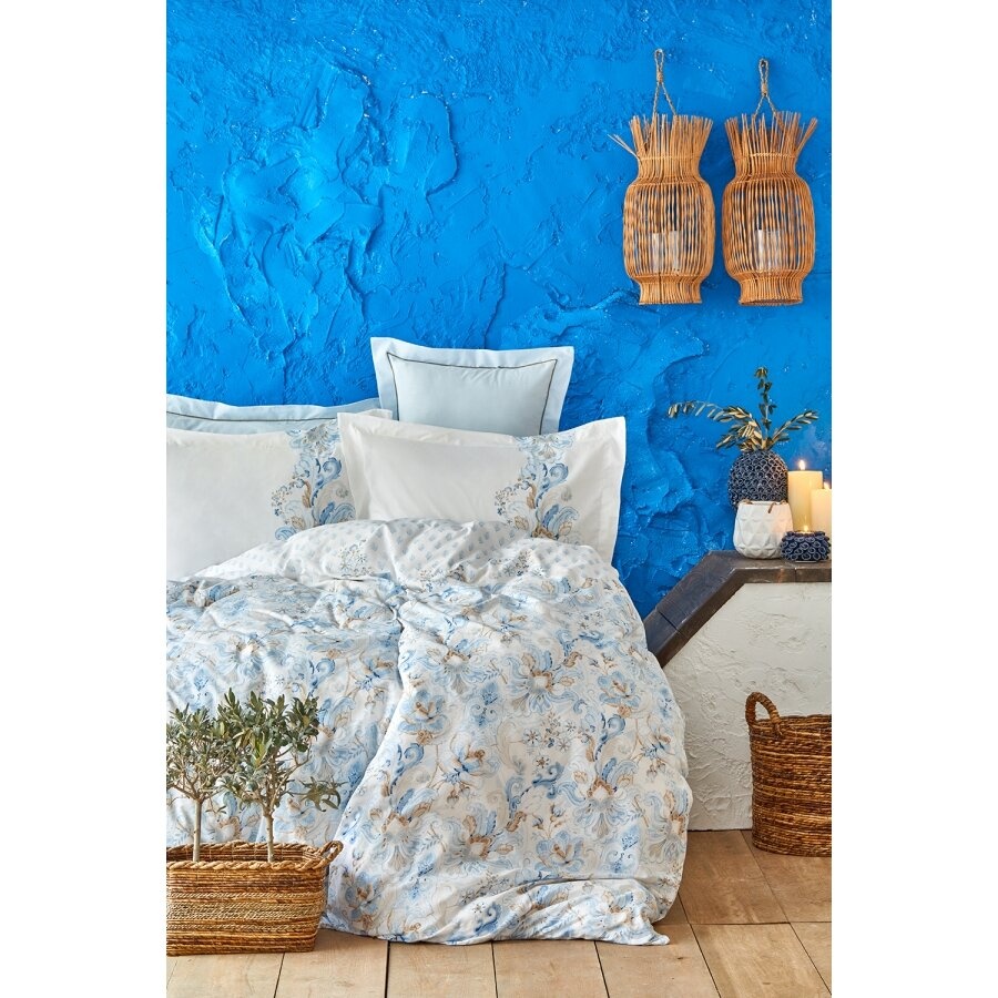 Постільна білизна Karaca Home ранфорс - Charlina mavi 2020-2 блакитний, Євро, 240х260 см., 200х220 см., 1, 50х70 см., 4