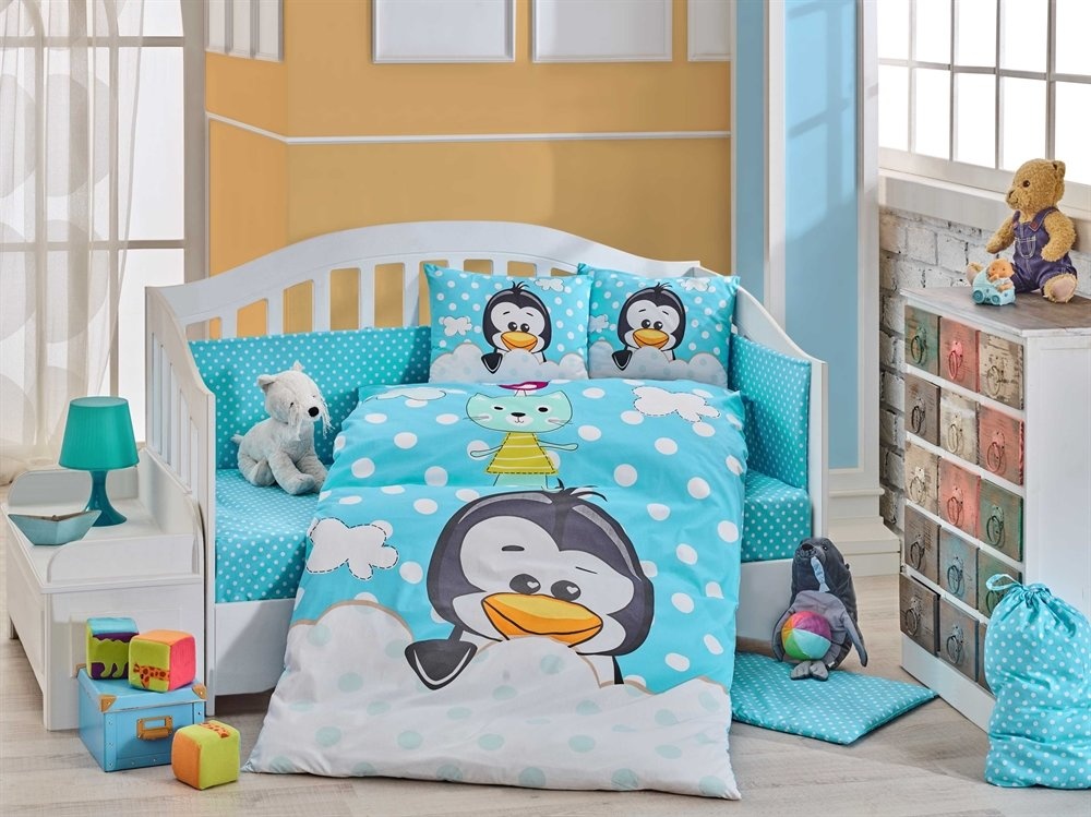 Постільна білизна в ліжечко HOBBY Penguin блакитний, Голубий
