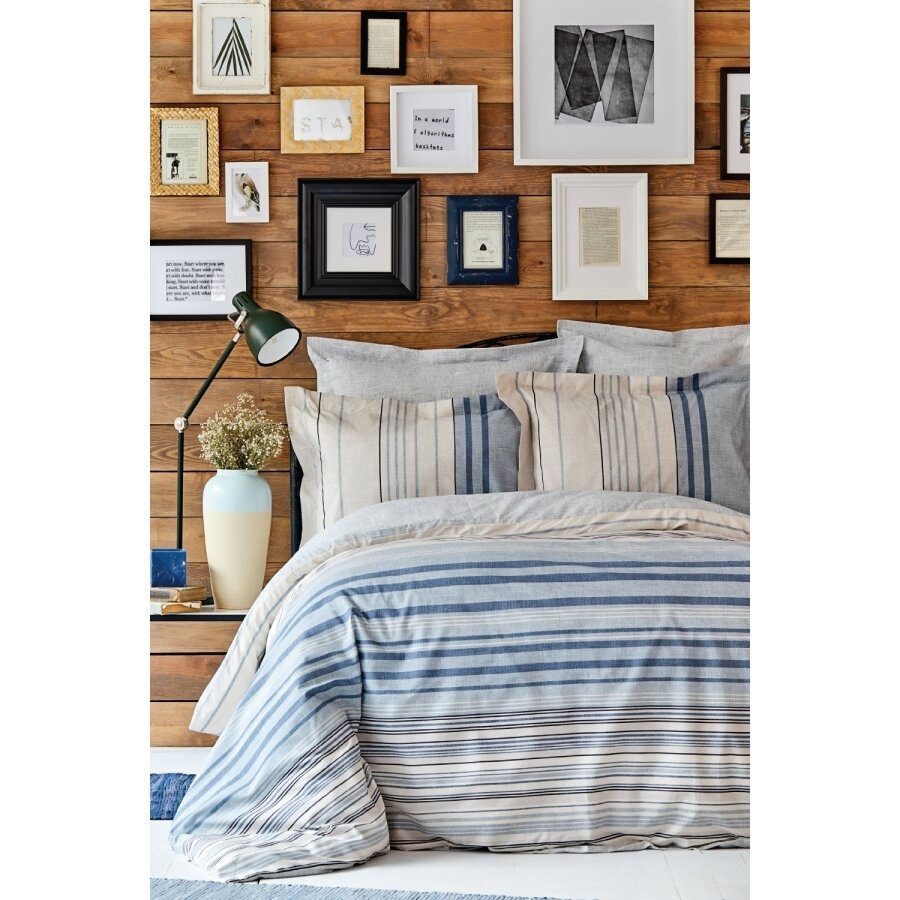 Постільна білизна Karaca Home ранфорс - Aspen mavi блакитний, Полуторний, 180х240 см., 160х220 см., 1, 50х70 см., 1