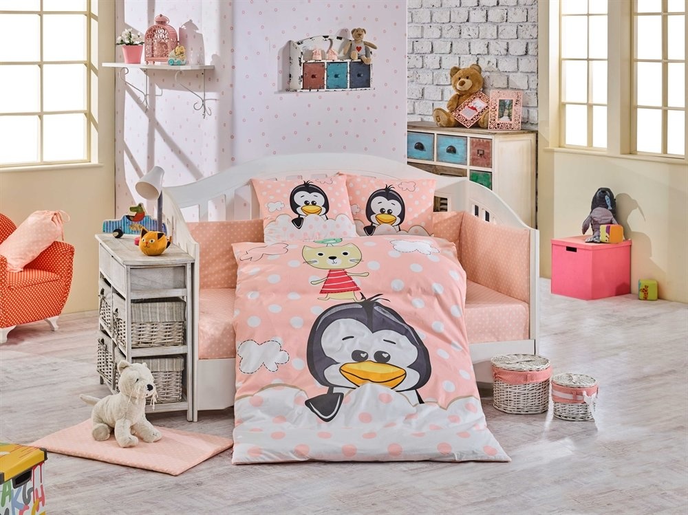 Постільна білизна в ліжечко HOBBY Penguin персиковий, Рожевий