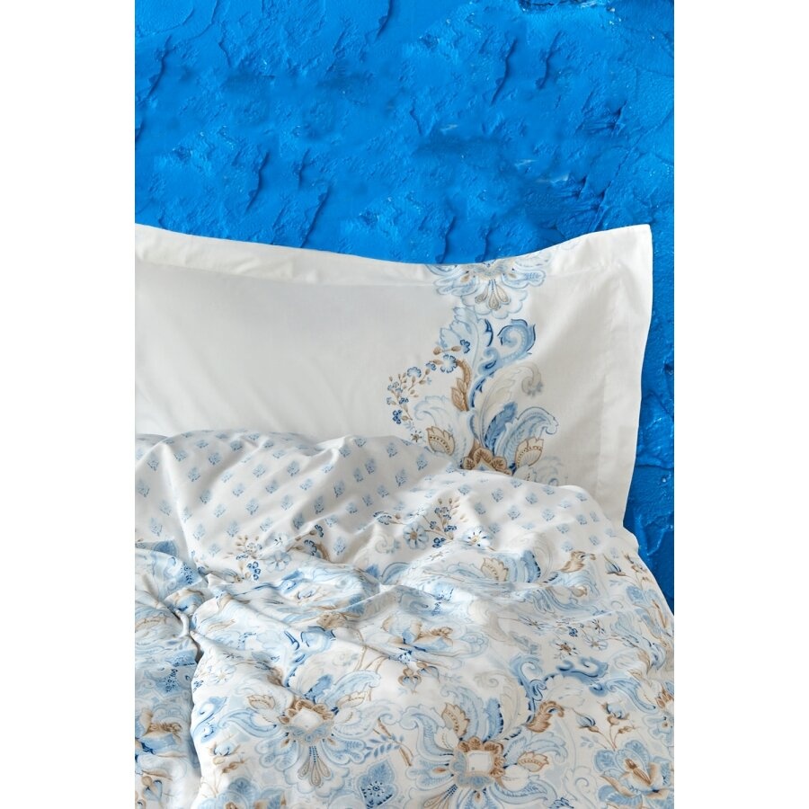 Постільна білизна Karaca Home ранфорс - Charlina mavi 2020-2 блакитний, Євро, 240х260 см., 200х220 см., 1, 50х70 см., 2