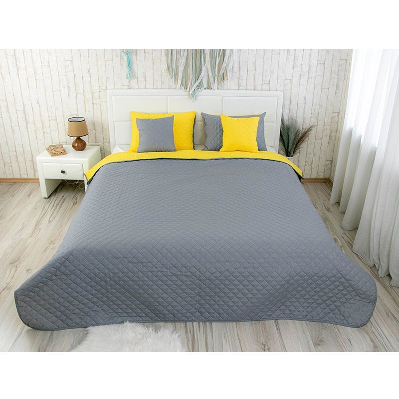 Покривало стьобане Руно Yellow Grey, 150х220 см., Полуторний