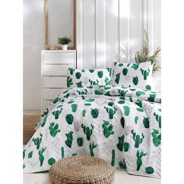 Покривало Eponj Home - Kaktus yesil зелений, 200х220 см., Двоспальний, Двоспальний євро, 50х70 см., 2