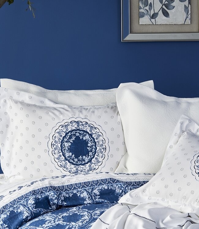 Постільна білизна Karaca Home ранфорс - Belina mavi 2019-2 блакитний, Полуторний, 180х240 см., 160х220 см., 1, 50х70 см., 1