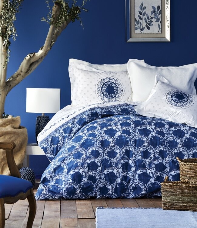 Постільна білизна Karaca Home ранфорс - Belina mavi 2019-2 блакитний, Полуторний, 180х240 см., 160х220 см., 1, 50х70 см., 1