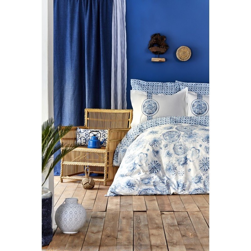 Постільна білизна Karaca Home - Felinda mavi 2019-2 блакитний піку, Євро, 240х260 см., 220х230 см., 50х70 см., 2