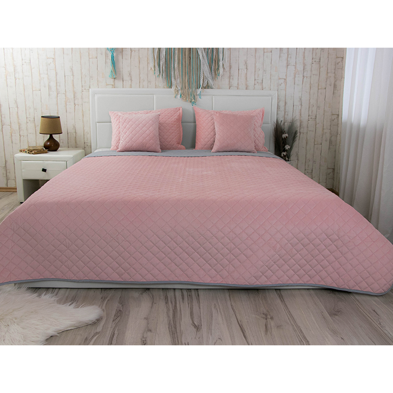 Покривало стьобане Руно Pink and Grey ромб