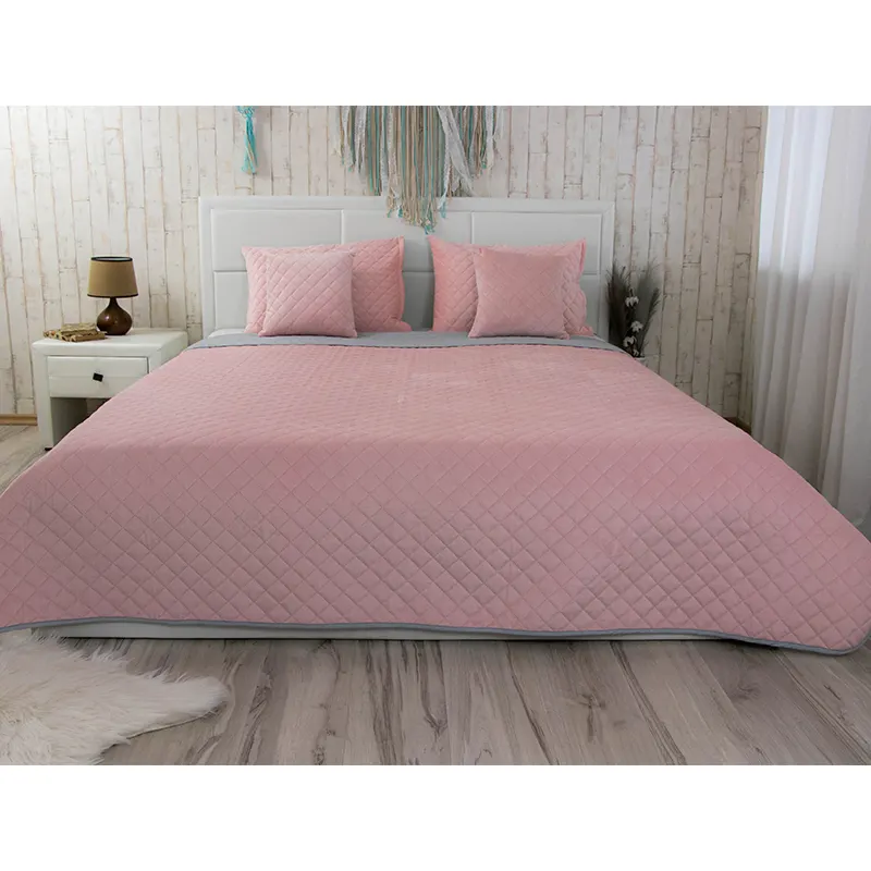 Покривало стьобане Руно Pink and Grey ромб