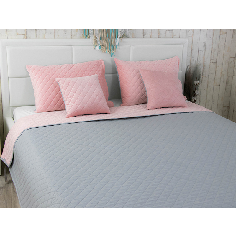 Покривало стьобане Руно Pink and Grey ромб